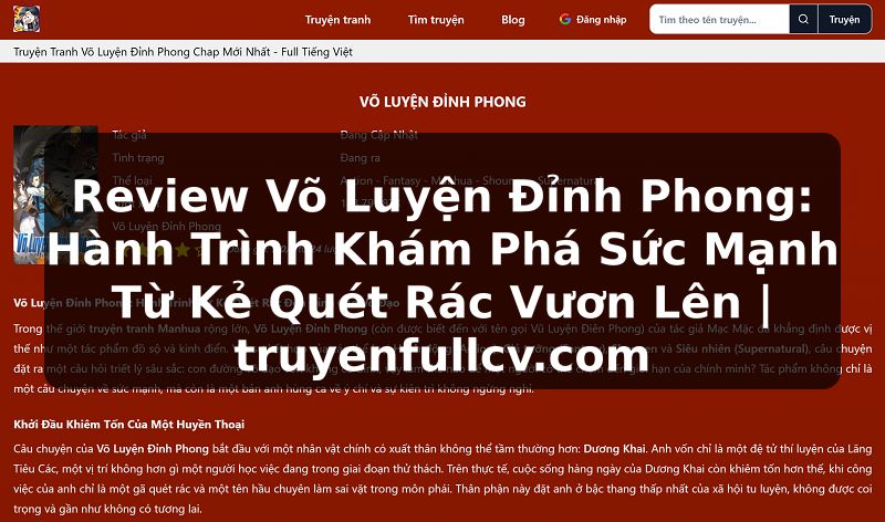 Truyện Tranh Review Võ Luyện Đỉnh Phong: Hành Trình Khám Phá Sức Mạnh Từ Kẻ Quét Rác Vươn Lên | truyenfullcv.com